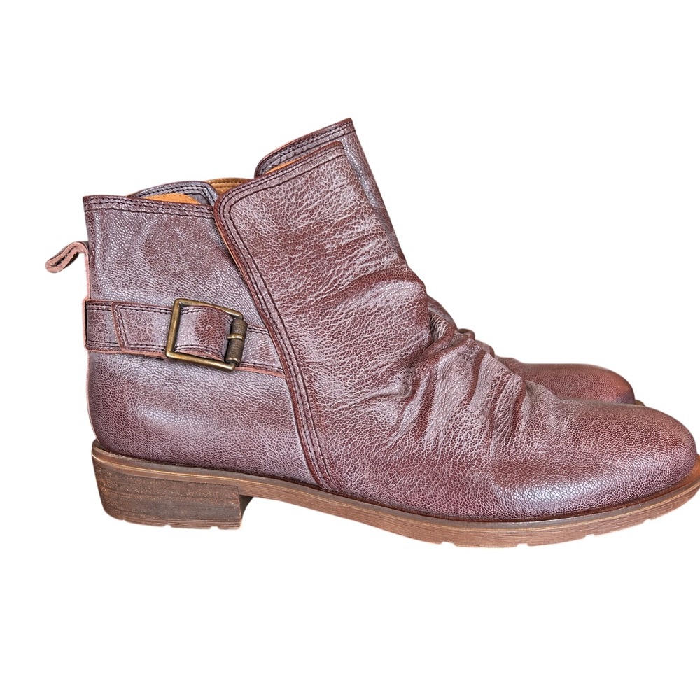 Sofft Ankle Boots Leather 9 Purplish Burgundy Ruched Excellent Boho Booties